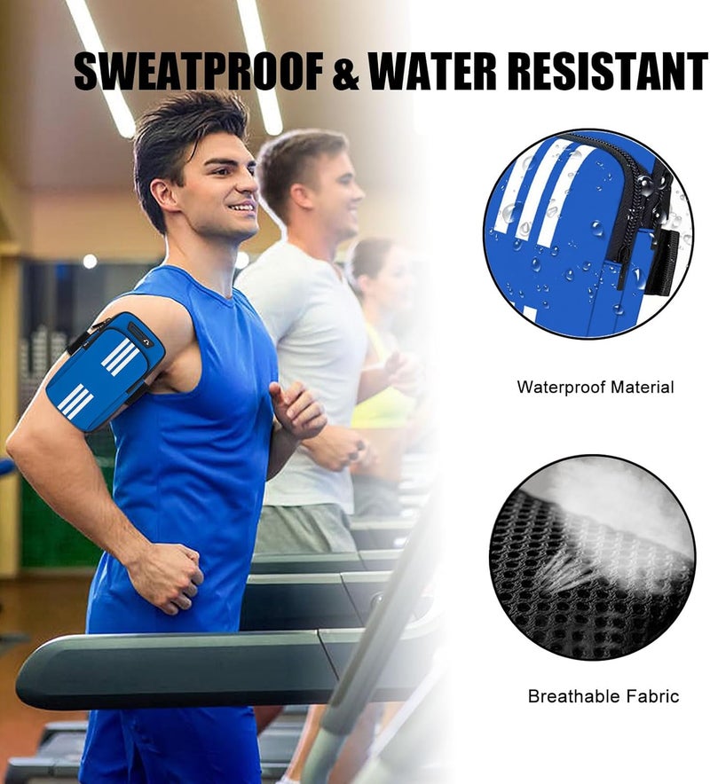 MOVOYEE Armband Cell Phone Holder for Running Arm Band iPhone 16 15 14 13 12 11 Pro Max 16e Xs Xr X Plus SE Mini Samsung Galaxy Ultra Note Airpods Pouch Women Men Kids,Runner Gym Walking Arm Bag Blue - Image 5
